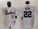 Cheap Men's New York Yankees #22 Juan Soto White Pinstripe Fashion Cool Base Jerseys