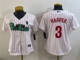 Cheap Women's Philadelphia Phillies #3 Bryce Harper Phanatic White Stitched Baseball Jersey(Run Small)