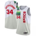 Wholesale Cheap Men's Milwaukee Bucks 34 Giannis Antetokounmpo Nike White 2018-19 Swingman Earned Edition Jersey