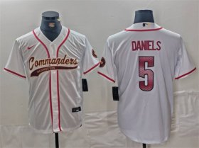 Cheap Men\'s Washington Commanders #5 Jayden Daniels White With Patch Cool Base Stitched Baseball Jersey