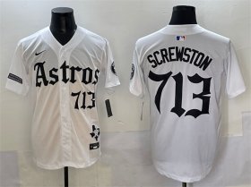Men\'s Houston Astros #713 Screwston White Gothic \'Houston Born Barrio Raised\' Limited Stitched Baseball Jersey