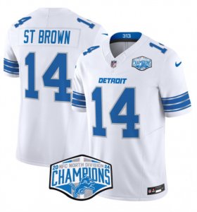 Men\'s Detroit Lions #14 Amon-Ra St. Brown White 2024 NFC North Champions F.U.S.E. Vapor Limited Stitched Jersey