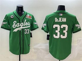 Men\'s Philadelphia Eagles #33 Cooper DeJean Green 2025 Super Bowl LIX And 3-Star C Patch Stitched Baseball Jersey Cheap