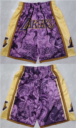 Wholesale Cheap Men\'s Los Angeles Lakers Purple Yellow Shorts