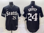 Cheap Men's Seattle Mariners #24 Ken Griffey Jr. Black 'Deep Sea Gothic Edition' Vapor Premier Limited Stitched Baseball Jersey