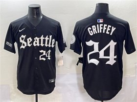 Cheap Men\'s Seattle Mariners #24 Ken Griffey Jr. Black \'Deep Sea Gothic Edition\' Vapor Premier Limited Stitched Baseball Jersey