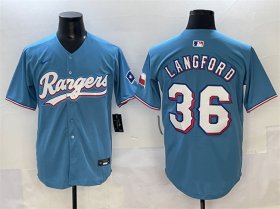 Men\'s Texas Rangers #36 Wyatt Langford Blue Limited Stitched Baseball Jersey