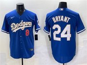 Cheap Men's Los Angeles Dodgers Front #8 Back #24 Kobe Bryant Blue Gold Cool Base Stitched Baseball Jersey
