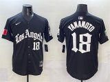 Cheap Men's Los Angeles Dodgers #18 Yoshinobu Yamamoto Black Mexico 2025 LA Gothic Style With Fernando Patch Vapor Premier Limited Stitched Baseball Jersey