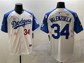 Men\'s Los Angeles Dodgers #34 Fernando Valenzuela White Royal 2025 Tokyo Series Limited Stitched Baseball Jersey Cheap