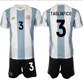 Men\'s Argentina #3 Nicolas Tagliafico White Blue 2024-25 50th Anniversary Home Soccer Jersey Suit Cheap