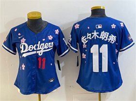 Cheap Women\'s Los Angeles Dodgers #11 Roki Sasaki Royal 2025 Tokyo Series Limited Stitched Baseball Jersey(Run Small)
