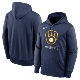 Men\'s Milwaukee Brewers Navy 2024 Postseason Collection Therma Pullover Hoodie