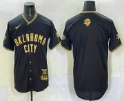Cheap Men's Oklahoma City Thunder Blank Black Gold 2025 Finals Vapor Stitched Baseball Jersey