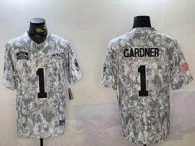 Cheap Men\'s New York Jets #1 Sauce Gardner Arctic Camo 2024 FUSE Salute to Service Limited Stitched Jersey