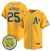 Men's Oakland Athletics #25 Brent Rooker Yellow 2024 Limited With Rickey Henderson Patch Stitched Jersey Cheap