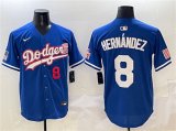 Cheap Men's Los Angeles Dodgers #8 Enrique Hernandez Royal With American Flag Patch Limited Stitched Baseball Jersey
