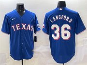 Cheap Men's Texas Rangers #36 Wyatt Langford Royal Cool Base Limited Stitched Baseball Jersey