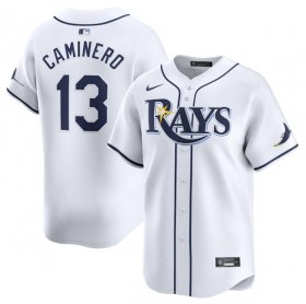Men\'s Tampa Bay Rays #13 Junior Caminero White 2024 Home Limited Stitched Baseball Jersey