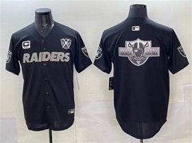 Men\'s Las Vegas Raiders Team Big Logo Black With Nevada Silver Stat Patch And 65th Anniversary Patch 3-Star C Patch Stitched Baseball Jersey