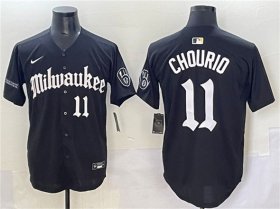 Men\'s Milwaukee Brewers #11 Jackson Chourio Black \'Gothic 414 Shadows Edition\' Vapor Premier Limited Stitched Jersey