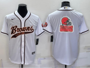 Wholesale Cheap Men's Cleveland Browns White Team Big Logo With Patch Cool Base Stitched Baseball Jersey