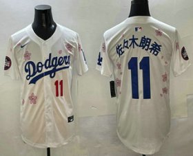 Cheap Men\'s Los Angeles Dodgers #11 Roki Sasaki White Japanese 2025 Tokyo Series Limited Jersey