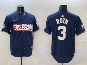 Men\'s New York Yankees #3 Babe Ruth Navy Bronx Graffiti Vapor Limited Stitched Baseball Jersey Cheap