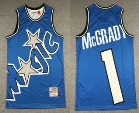 Wholesale Cheap Men\'s Orlando Magic #1 Tracy McGrady Blue Big Face Mitchell Ness Hardwood Classics Soul Swingman Throwback Jersey