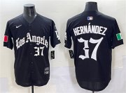 Cheap Men's Los Angeles Dodgers #37 Teoscar Hernandez Black 2025 LA Gothic Style With Fernando Patch Vapor Premier Limited Stitched Baseball Jersey
