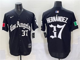 Cheap Men\'s Los Angeles Dodgers #37 Teoscar Hernandez Black 2025 LA Gothic Style With Fernando Patch Vapor Premier Limited Stitched Baseball Jersey