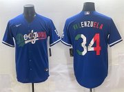 Cheap Men's Los Angeles Dodgers #34 Fernando Valenzuela Blue Mexico Stitched Jersey