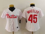Women's Philadelphia Phillies #45 Zack Wheeler White Pinstripe Stitched Cool Base Jersey