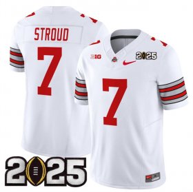 Men\'s Ohio State Buckeyes #7 C.J. Stroud White 2025 CFP Final Patch F.U.S.E. Vapor Limited Stitched Football Jersey