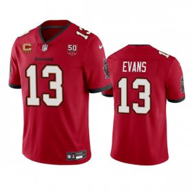 Men\'s Tampa Bay Buccaneers #13 Mike Evans Red 2025 50th Anniversary Patch And 4-Star C Patch Vapor Untouchable Limited Football Stitched Jersey