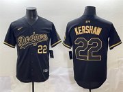 Cheap Men's Los Angeles Dodgers #22 Clayton Kershaw Black Gold Limited Stitched Jersey