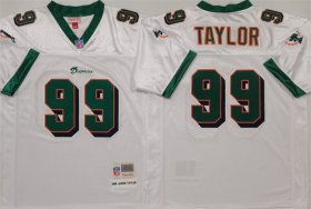 Men\'s Miami Dolphins #99 Jason Taylor White Throwback Stitched Football Jersey