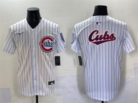Cheap Men\'s Chicago Cubs Team Big Logo White Pinstripe 2nd Alternate Limited Stitched Baseball Jersey