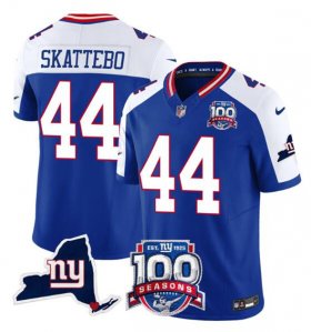 Men\'s New York Giants #44 Cam Skattebo Royal White 2025 Draft F.U.S.E. 100th Season & State Patch Vapor Limited Football Stitched Jersey Cheap