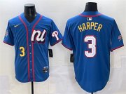 Cheap Men's National League #3 Bryce Harper Blue 2025 All-Star Edition Limited Stitched Baseball Jersey