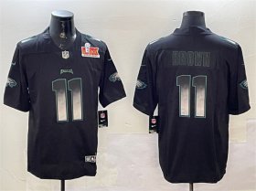 Men\'s Philadelphia Eagles #11 A. J. Brown Black 2025 Super Bowl LIX Patch Smoke Fashion Vapor Untouchable Limited Stitched Football Jersey