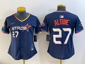 Cheap Women\'s Houston Astros #27 Jose Altuve Navy 2025 City Connect With Texas Patch Limited Stitched Baseball Jersey(Run Small)