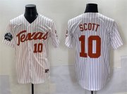 Cheap Men's Texas Longhorns #10 Mia Scott White Pinstripe 2025 World Series & SEC Patch Stitched Jersey