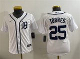 Cheap Youth Detroit Tigers #25 Gleyber Torres White Cool Base Stitched Baseball Jersey