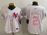 Cheap Youth New York Yankees #2 Derek Jeter White Pink Pinstripe Limited Stitched Baseball Jersey