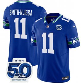 Men\'s Seattle Seahawks #11 Jaxon Smith-Njigba 2025 F.U.S.E 50th Anniversary Patch Throwback Vapor Limited Football Stitched Jersey Cheap Wholesale