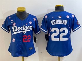 Cheap Women\'s Los Angeles Dodgers #22 Clayton Kershaw Royal 2025 Tokyo Series Limited Stitched Baseball Jersey(Run Small)
