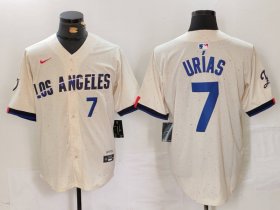 Cheap Men\'s Los Angeles Dodgers #7 Julio Urias Number Cream 2024 City Connect Limited Stitched Jerseys