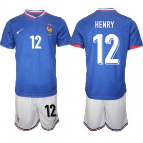 Cheap Men\'s France #12 Henry Blue 2024-25 Home Soccer Jersey Suit