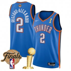 Men\'s Oklahoma City Thunder #2 Shai Gilgeous-Alexander Blue 2025 Finals Patch And Finals Champions Patch Icon Edition Stitched Basketball Jersey